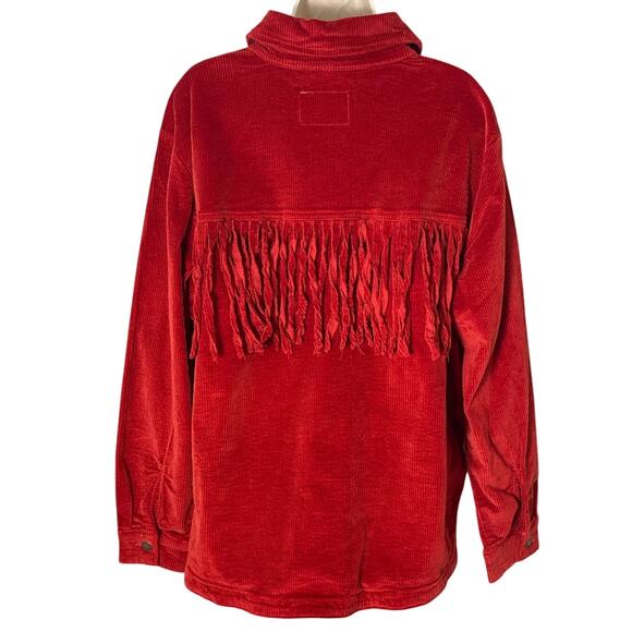 NWT Judy Blue Women's Corduroy Button Down Fringe Shacket in Rust Size 2XL - Picture 4 of 13